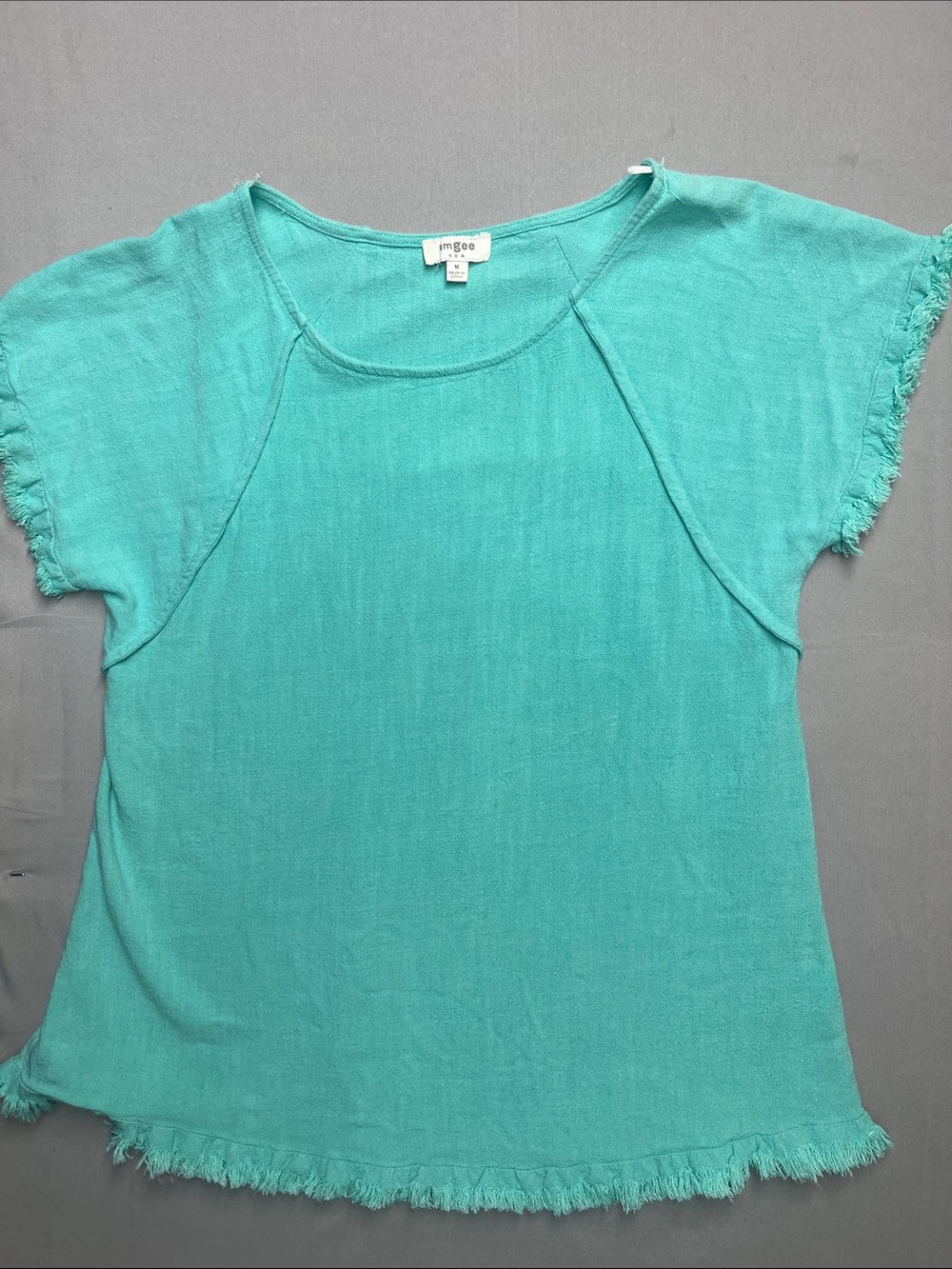 Umgee Teal Short-Sleeve Fringe Top - Picture 1 of 5